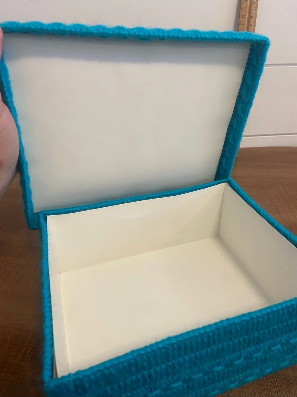 Handcrafted Yarn crocheted box Yellow Floral Accent w/ lid